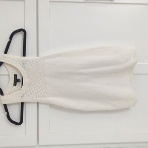 Banana Republic | 100% Cotton White Beachy Partial Mesh Tank | Muscle Tee